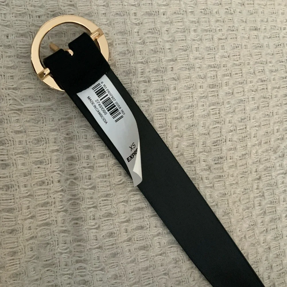 Express Black Leather Skinny Belt Gold Snake Buckle Women’s XS